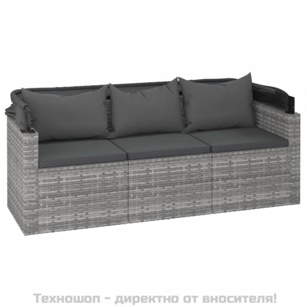Градински диван с възглавници от 4 части сив полиратан
