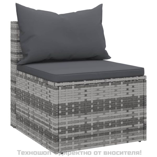 Градински диван с възглавници от 4 части сив полиратан