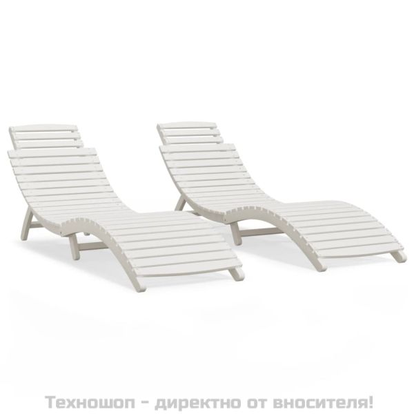 Шезлонги, 2 бр, бели, 184x55x64 см, акациево дърво масив
