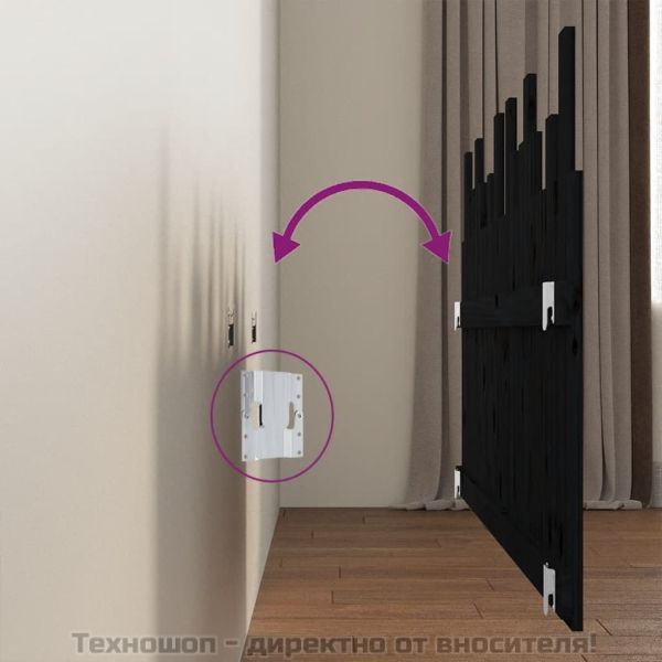 Стенна табла за спалня, черна, 166x3x80 см, борово дърво масив