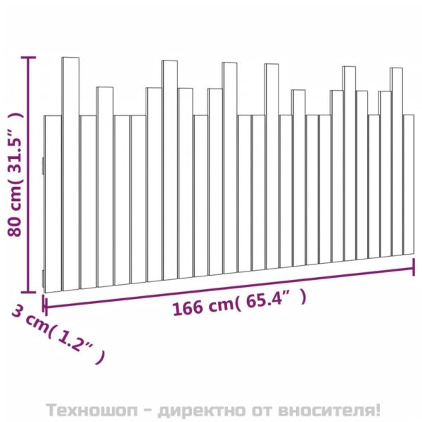 Стенна табла за спалня, черна, 166x3x80 см, борово дърво масив