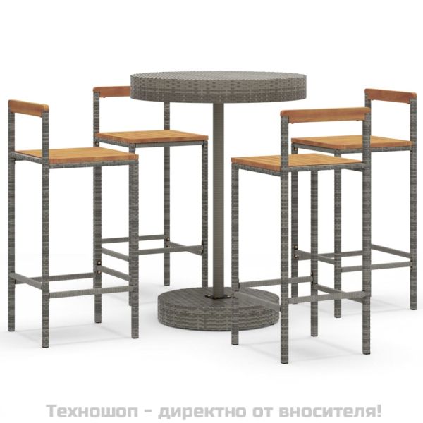 Градински бар комплект 5 части сив полиратан и акация масив