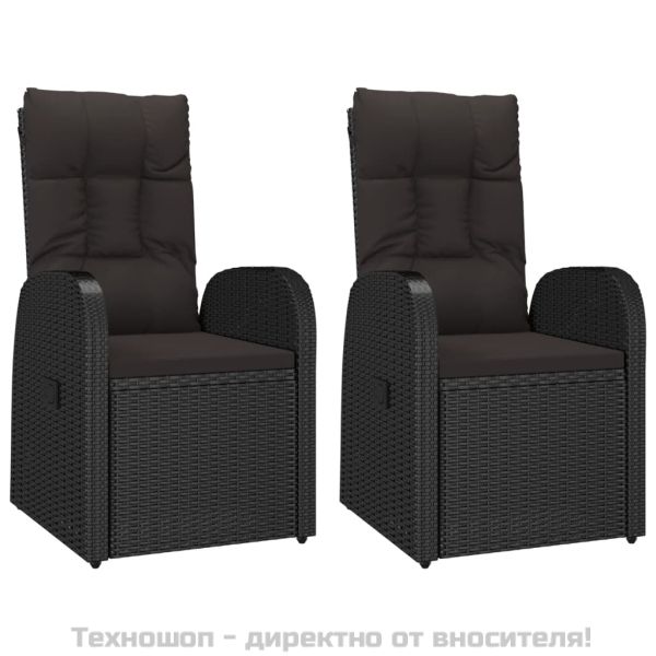 Градински лаундж комплект 3 части черен полиратан/акация масив