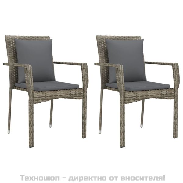 Градински трапезен комплект 3 части с възглавници сив полиратан
