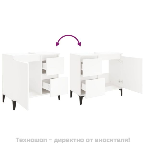 Шкаф за баня, бял, 65x33x60 см, инженерно дърво