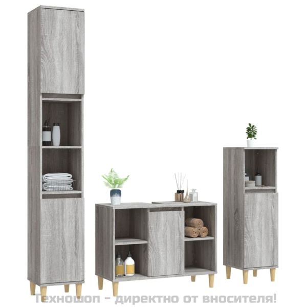 Комплект мебели за баня от 3 части сив сонома инженерно дърво