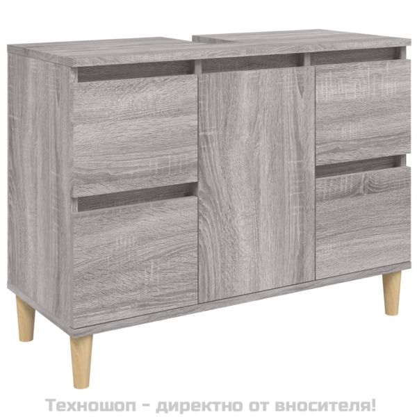 Комплект мебели за баня от 3 части сив сонома инженерно дърво