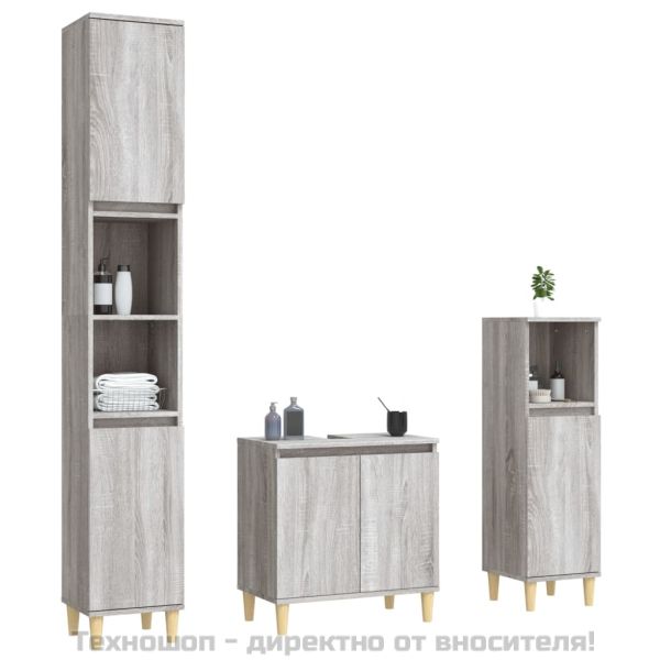 Комплект мебели за баня от 3 части сив сонома инженерно дърво