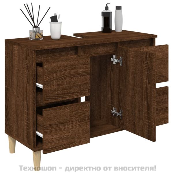 Шкаф за мивка, кафяв дъб, 80x33x60 см, инженерно дърво