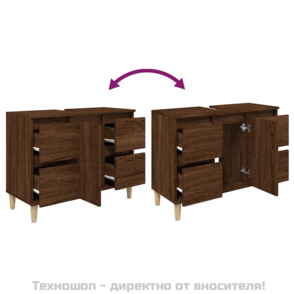 Шкаф за мивка, кафяв дъб, 80x33x60 см, инженерно дърво