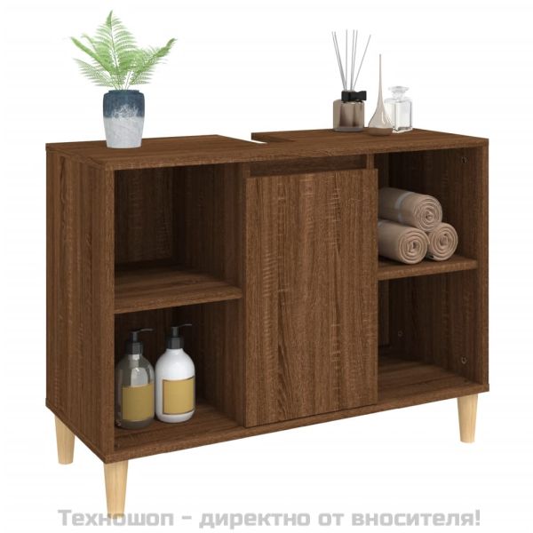 Шкаф за мивка, кафяв дъб, 80x33x60 см, инженерно дърво