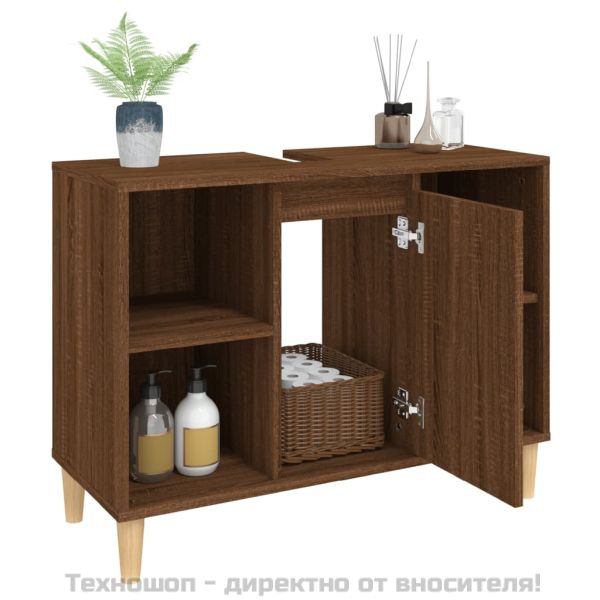 Шкаф за мивка, кафяв дъб, 80x33x60 см, инженерно дърво
