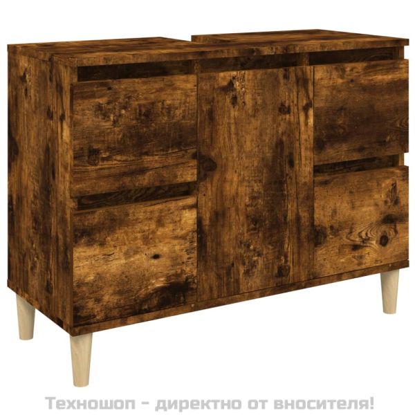 Шкаф за мивка, опушен дъб, 80x33x60 см, инженерно дърво