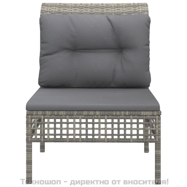 Градински среден диван с възглавница, сив, полиратан