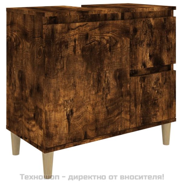 Шкаф за баня, опушен дъб, 65x33x60 см, инженерно дърво