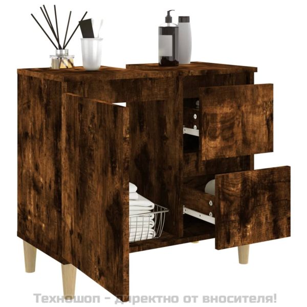 Шкаф за баня, опушен дъб, 65x33x60 см, инженерно дърво