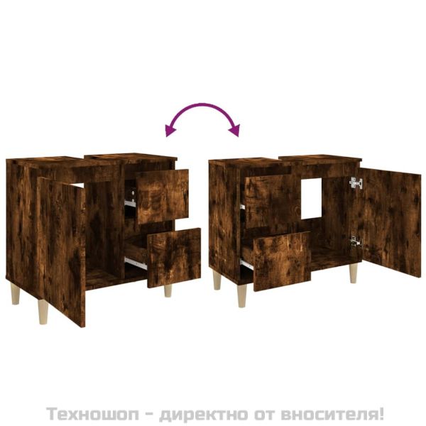 Шкаф за баня, опушен дъб, 65x33x60 см, инженерно дърво