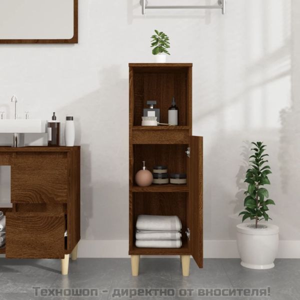 Шкаф за баня, кафяв дъб, 30x30x100 см, инженерно дърво
