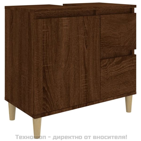 Шкаф за баня, кафяв дъб, 65x33x60 см, инженерно дърво