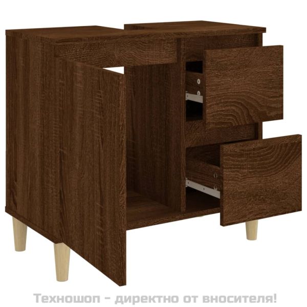 Шкаф за баня, кафяв дъб, 65x33x60 см, инженерно дърво