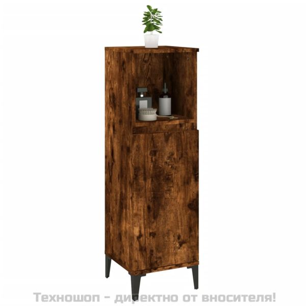 Шкаф за баня, опушен дъб, 30x30x100 см, инженерно дърво