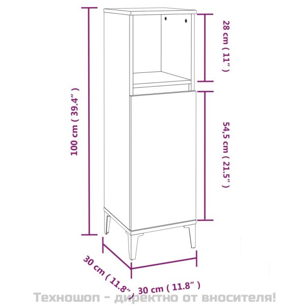 Шкаф за баня, опушен дъб, 30x30x100 см, инженерно дърво