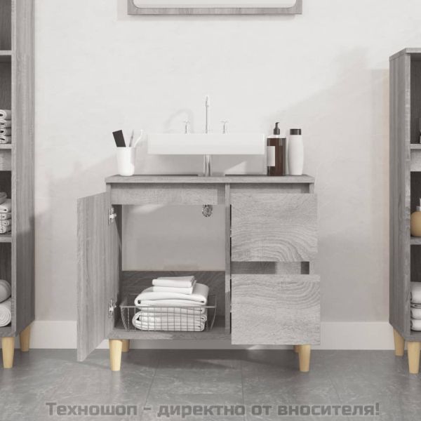 Шкаф за баня, сив сонома, 65x33x60 см, инженерно дърво