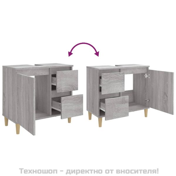 Шкаф за баня, сив сонома, 65x33x60 см, инженерно дърво