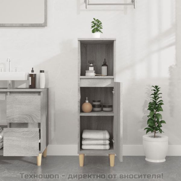 Шкаф за баня, сив сонома, 30x30x100 см, инженерно дърво
