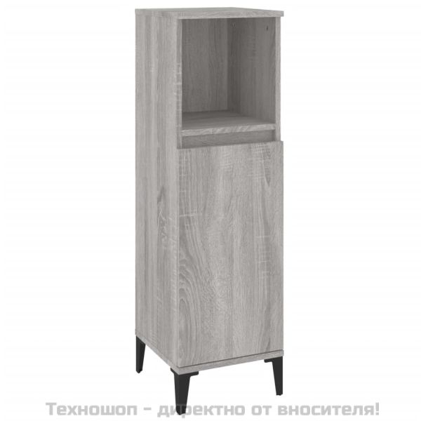 Шкаф за баня, сив сонома, 30x30x100 см, инженерно дърво