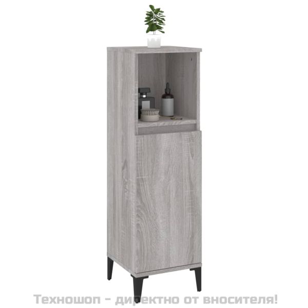 Шкаф за баня, сив сонома, 30x30x100 см, инженерно дърво