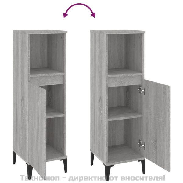 Шкаф за баня, сив сонома, 30x30x100 см, инженерно дърво