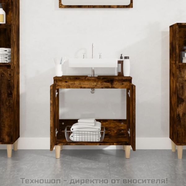 Шкаф за мивка, опушен дъб, 58x33x60 см, инженерно дърво