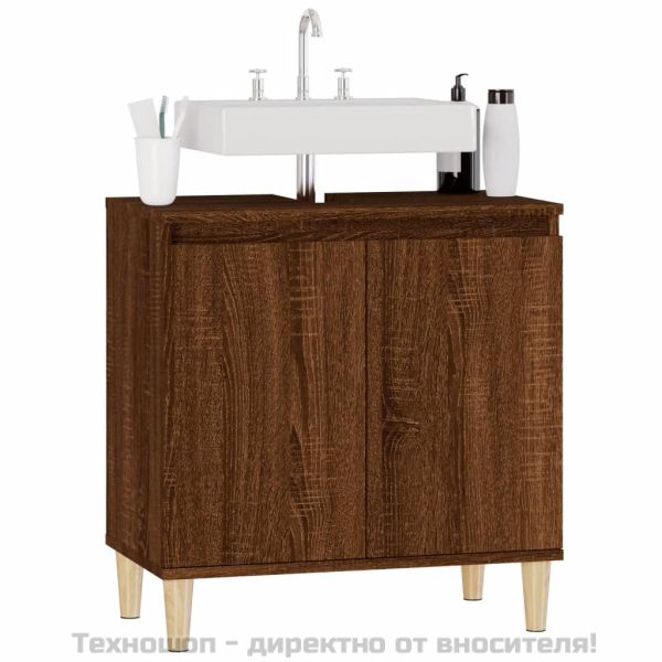 Шкаф за мивка, кафяв дъб, 58x33x60 см, инженерно дърво