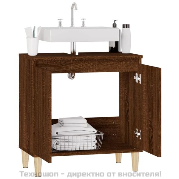 Шкаф за мивка, кафяв дъб, 58x33x60 см, инженерно дърво