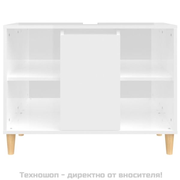 Шкаф за мивка, бял гланц, 80x33x60 см, инженерно дърво