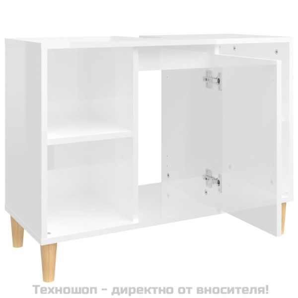 Шкаф за мивка, бял гланц, 80x33x60 см, инженерно дърво