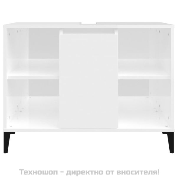 Шкаф за мивка, бял гланц, 80x33x60 см, инженерно дърво