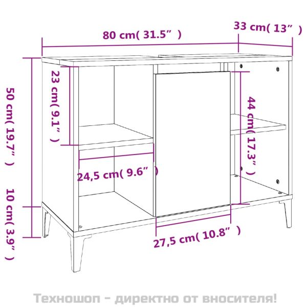 Шкаф за мивка, бял гланц, 80x33x60 см, инженерно дърво