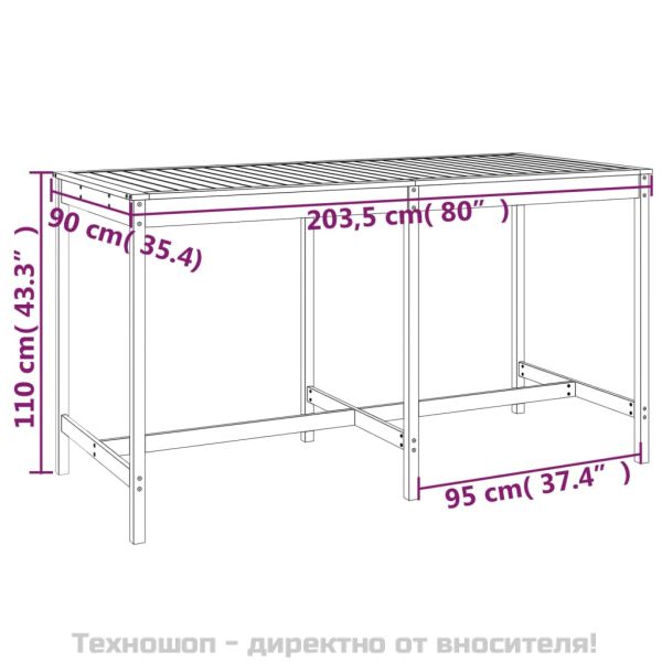 Градинска маса, сива, 203,5x90x110 см, борово дърво масив