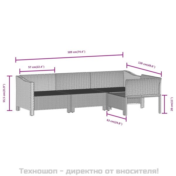 Градински комплект с възглавници, 8 части, полиратан, сив