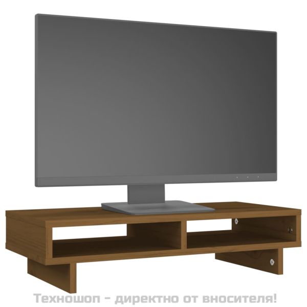 Поставка за монитор, меденокафява, 60x27x14 см, бор масив