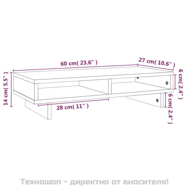 Поставка за монитор, меденокафява, 60x27x14 см, бор масив