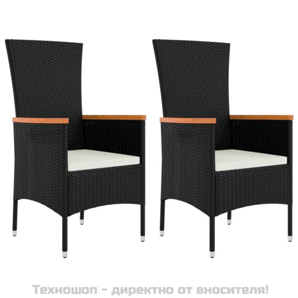 Градински лаундж комплект 3 части черен полиратан/акация масив