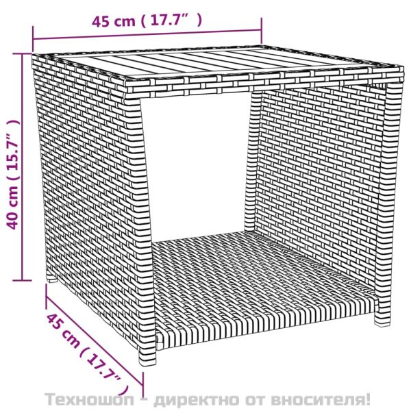 Градински лаундж комплект 3 части черен полиратан/акация масив