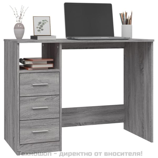 Бюро с чекмеджета, сив сонома, 102x50x76 см, инженерно дърво