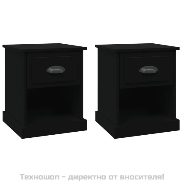 Нощни шкафчета, 2 бр, черни, 39x39x47,5 см, инженерно дърво