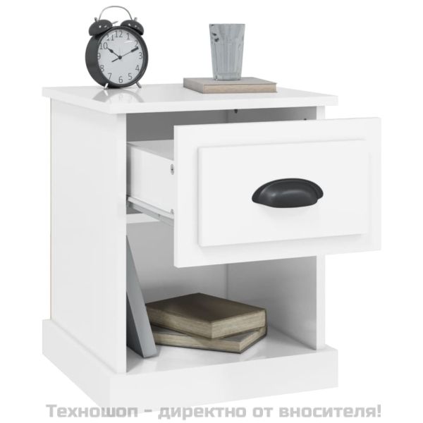 Нощни шкафчета, 2 бр, бял гланц, 39x39x47,5 см, инженерно дърво