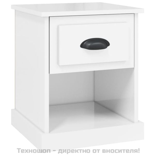 Нощно шкафче, бял гланц, 39x39x47,5 см, инженерно дърво