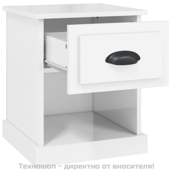 Нощно шкафче, бял гланц, 39x39x47,5 см, инженерно дърво